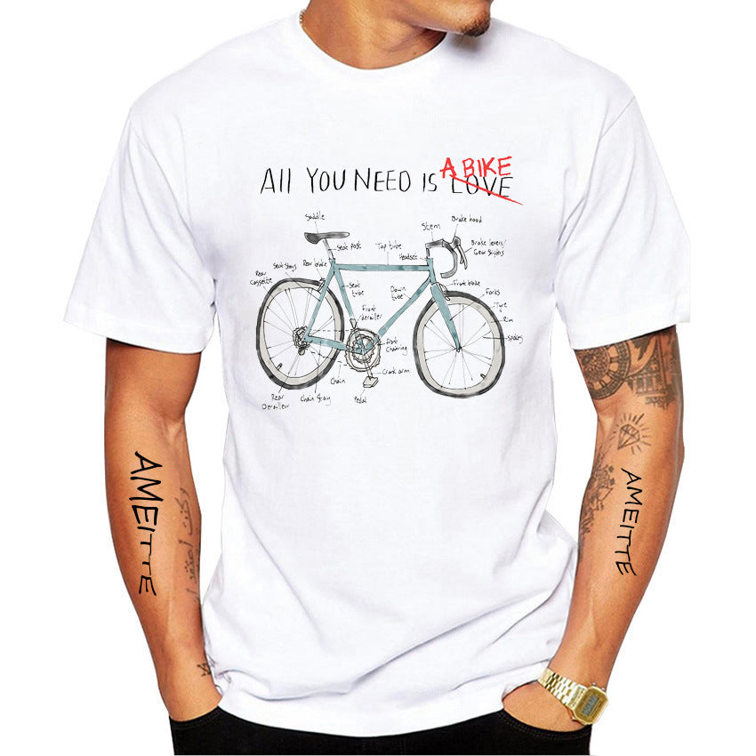 Bicycle Art Print Short Sleeve Crew Neck Top
