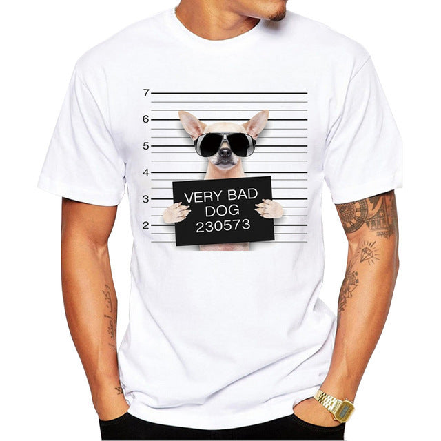 Creative Dog Police Department Design Men's T-shirt Printed T-shirt Short Sleeve Casual French Bulldog Top