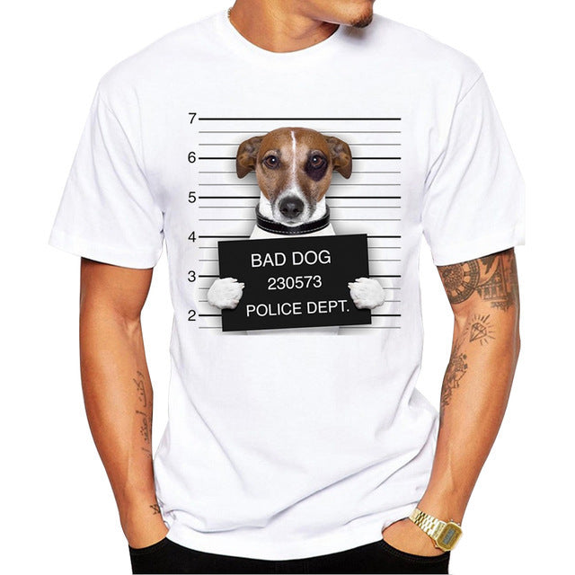 Creative Dog Police Department Design Men's T-shirt Printed T-shirt Short Sleeve Casual French Bulldog Top