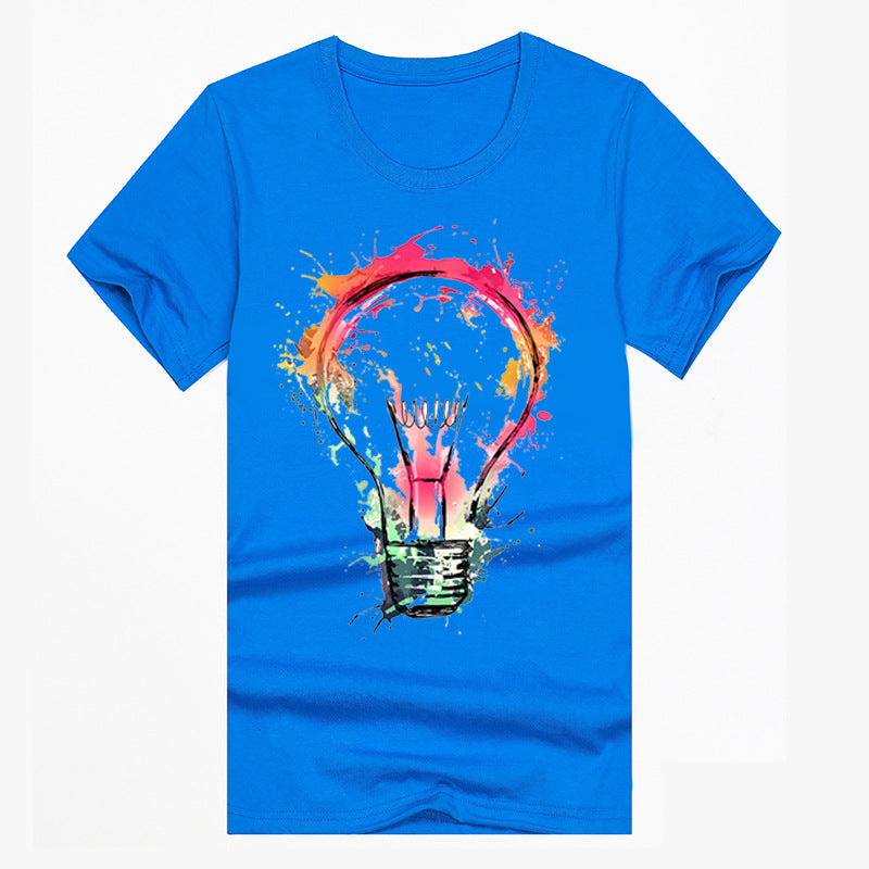 Hot Bulb 3D Printing European And American Popular Short-sleeved T-shirt