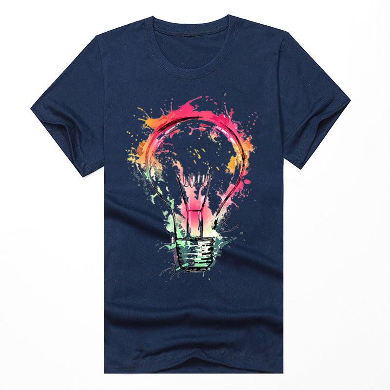 Hot Bulb 3D Printing European And American Popular Short-sleeved T-shirt
