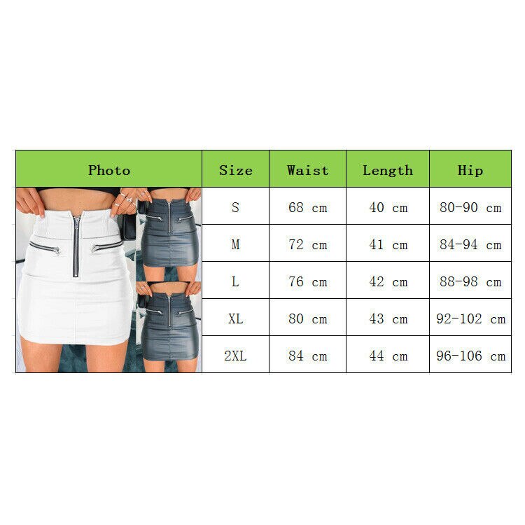 Womens PU Leather Zipper Skirt High Waist Pencil Evening Party Club Wear Bodycon Short Mini Skirt