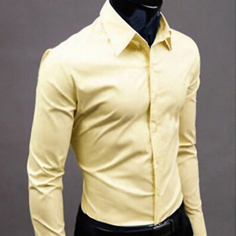 Men Shirt Long Sleeve Fashion Mens Casual Shirts Cotton Solid Color Business Slim Fit Social Camisas Masculina