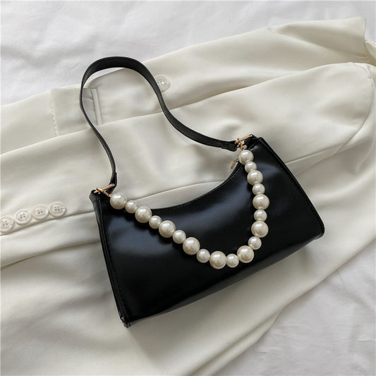 Summer Women's Bag New Fashion Pearl Foreign Style Shoulder Bag Girl Hand-Held Armpit Bag Texture Casual Bag