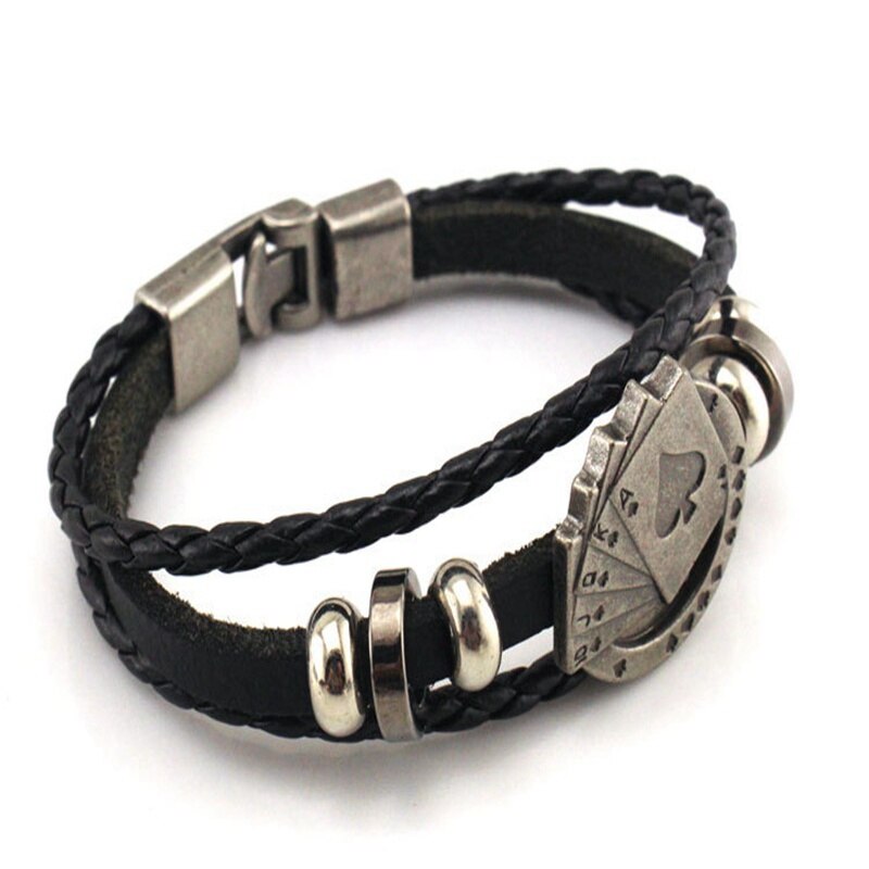 Vintage Cowhide Playing Card Bracelet Three Layer Woven Cowhide Fashion Hand Strap European and American Men Women Accessories