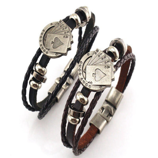 Vintage Cowhide Playing Card Bracelet Three Layer Woven Cowhide Fashion Hand Strap European and American Men Women Accessories