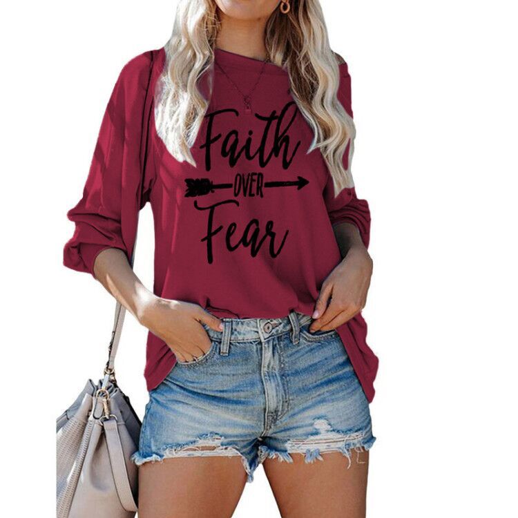 Women's Spring Loose Casual Letter Print T-Shirt Long Sleeve Round Neck Hooded Top