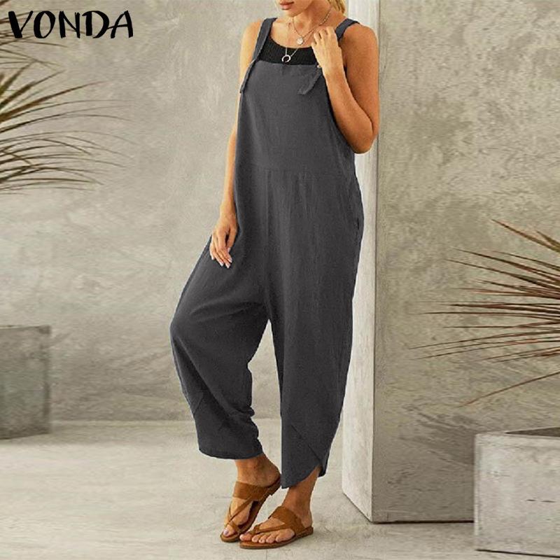 Women's Solid Color Casual Ninth Overalls