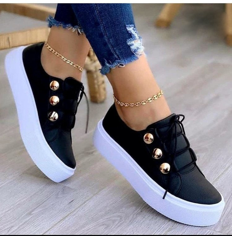 Large size casual single shoes for women in Europe and America, new round toe thick sole casual adhesive shoes