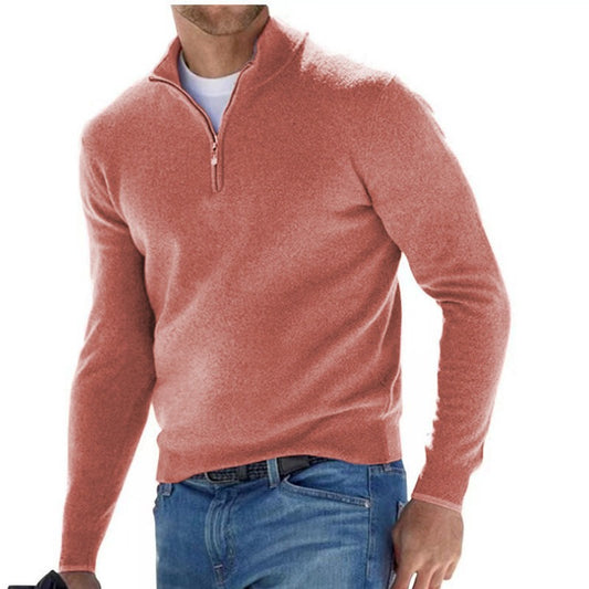 New autumn long sleeved V-neck wool zipper men's casual top polo shirt